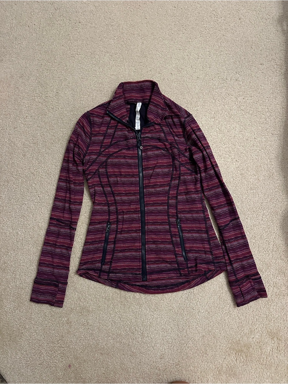 lululemon athletica Maroon Striped Full-Zip Bomber Jacket